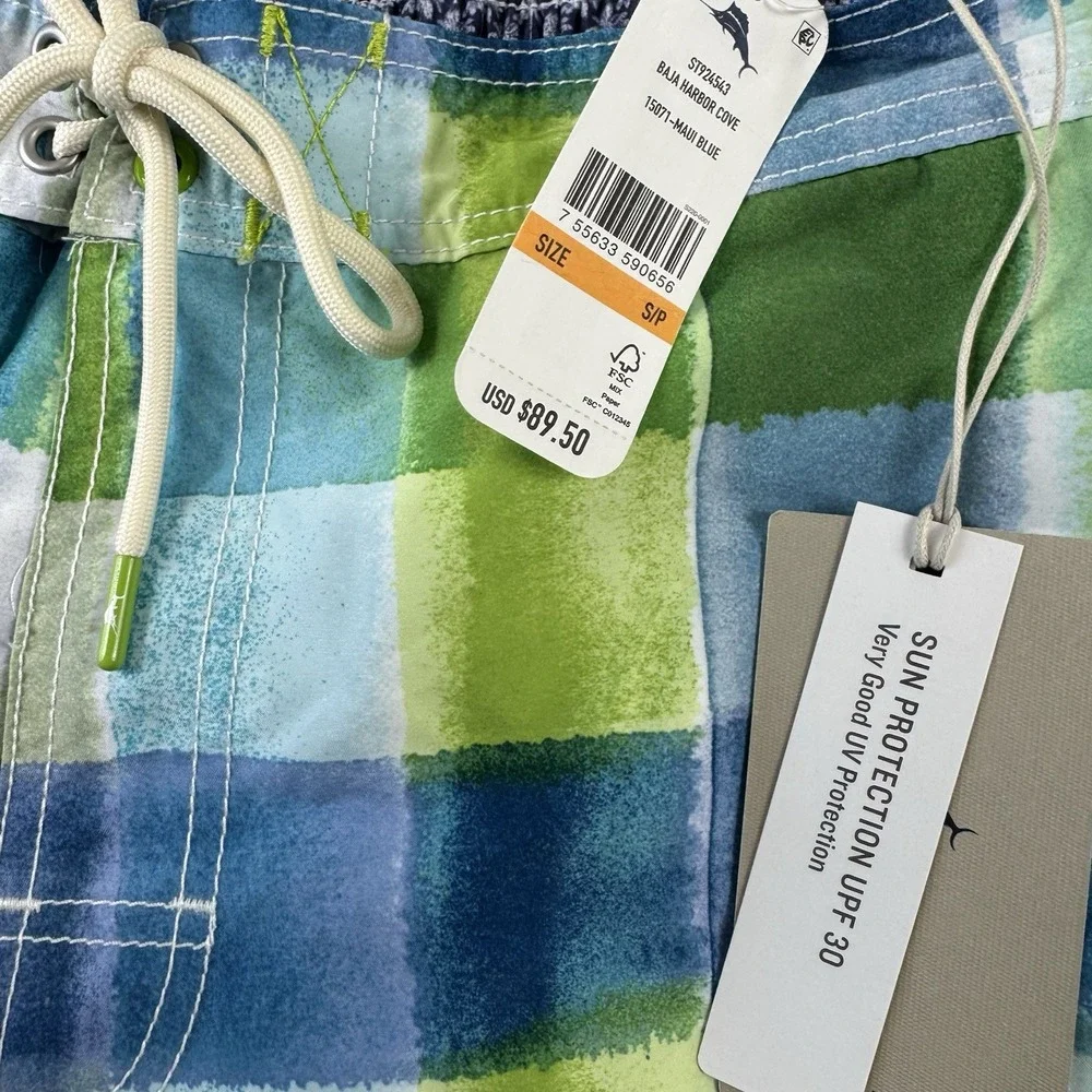 Tommy Bahama Baja Harbor Maui Blue Cove Men Swim Trunks Small ST924543 NWT